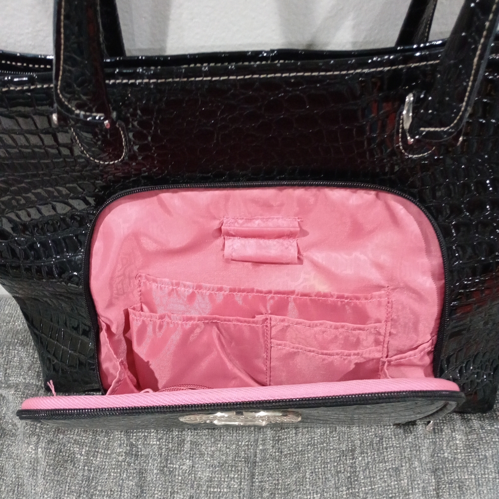 Y2K Kathy Van Zeeland Black Crocodile Stylish oversized designer tote - Picture 4 of 16